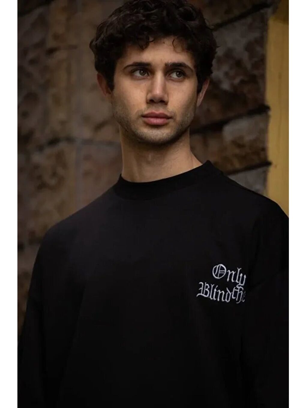 Unisex Bisiklet Yaka Baskılı Oversize T-Shirt - Siyah-1