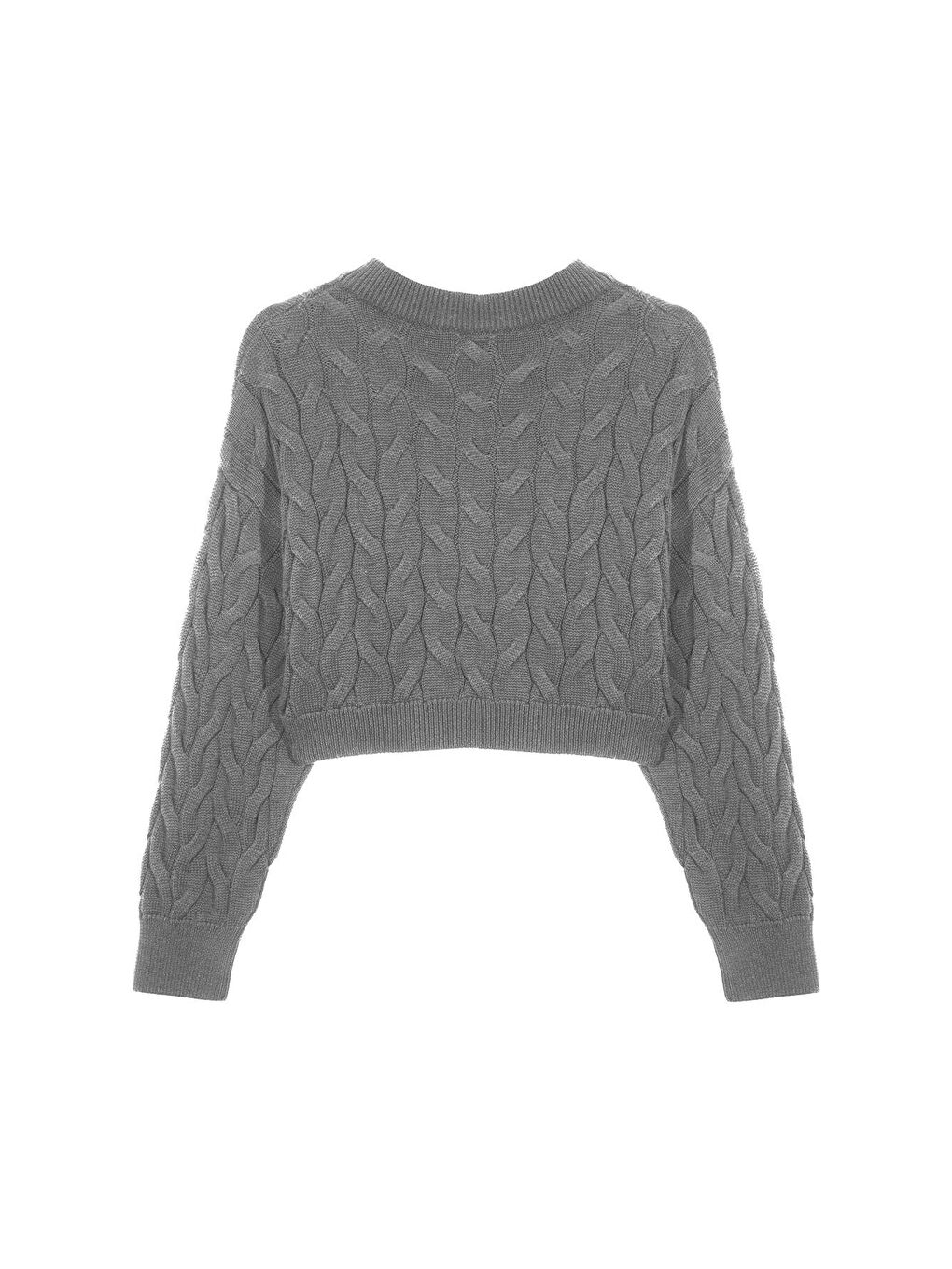 Gri Melanj Saç Örgülü Crop Triko Kazak-2