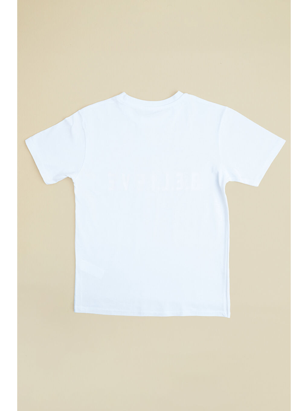 Beyaz Believe Yazı Baskılı Erkek Çocuk Tişört-1