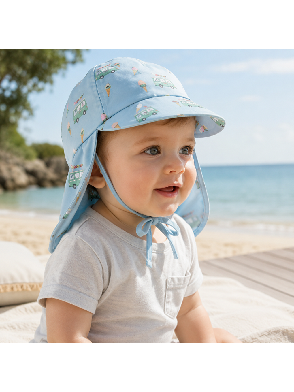 Mavi Flap Hat Uv Korumalı Uzun Şapka Ice Cream Truck Illusion Blue-4