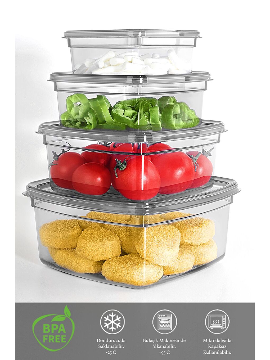 8 li Kare Sızdırmaz Saklama Kabı Seti Düzenleyici Erzak Kabı 2x 275 500 850 1350 ml Antrasit-2