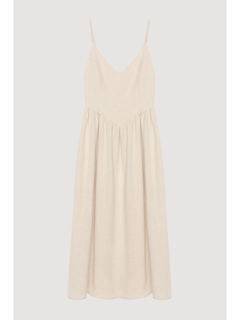 Bej İnce Askılı Kloş Uzun Elbise Naturel