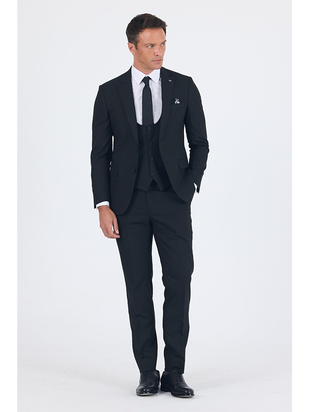 Siyah Mono Yaka Yelekli 6 Drop Slim Fit Takım Elbise 1001260186