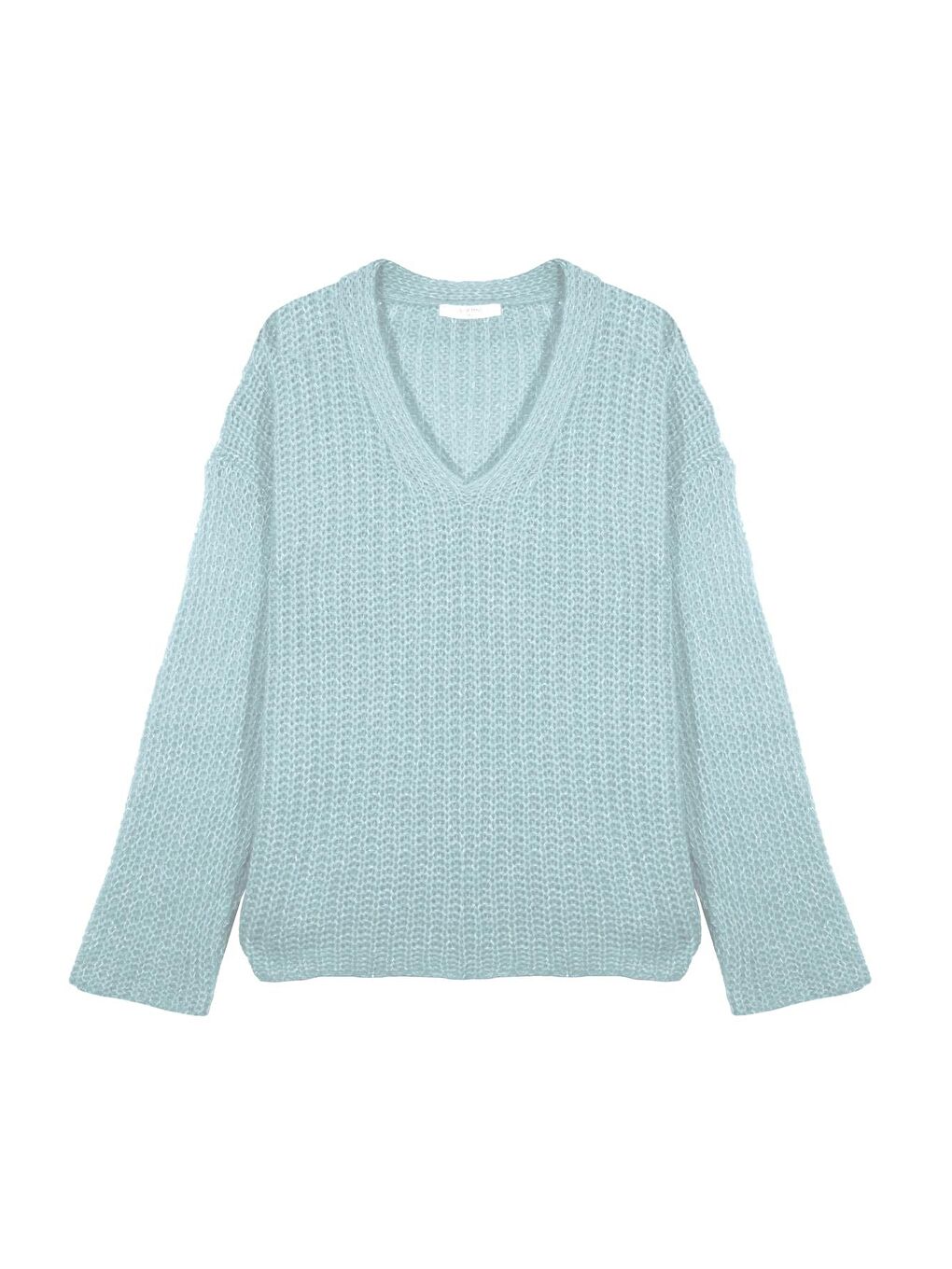 Yeşil Mint V Yaka Triko Kazak-5