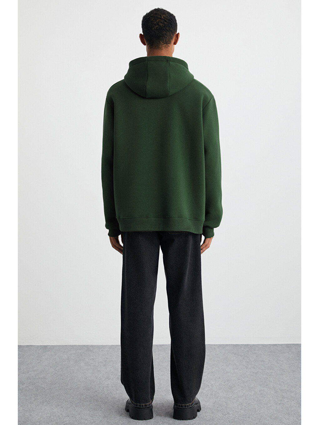 Cartmel Erkek Organik Kumaşlı İçi Polarlı Yumuşacık Kanguru Cepli Kapüşonlu Koyu Yeşil Sweatshirt-4