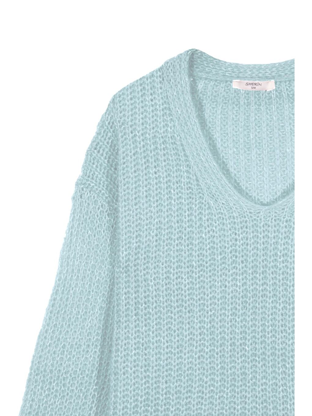 Yeşil Mint V Yaka Triko Kazak-6