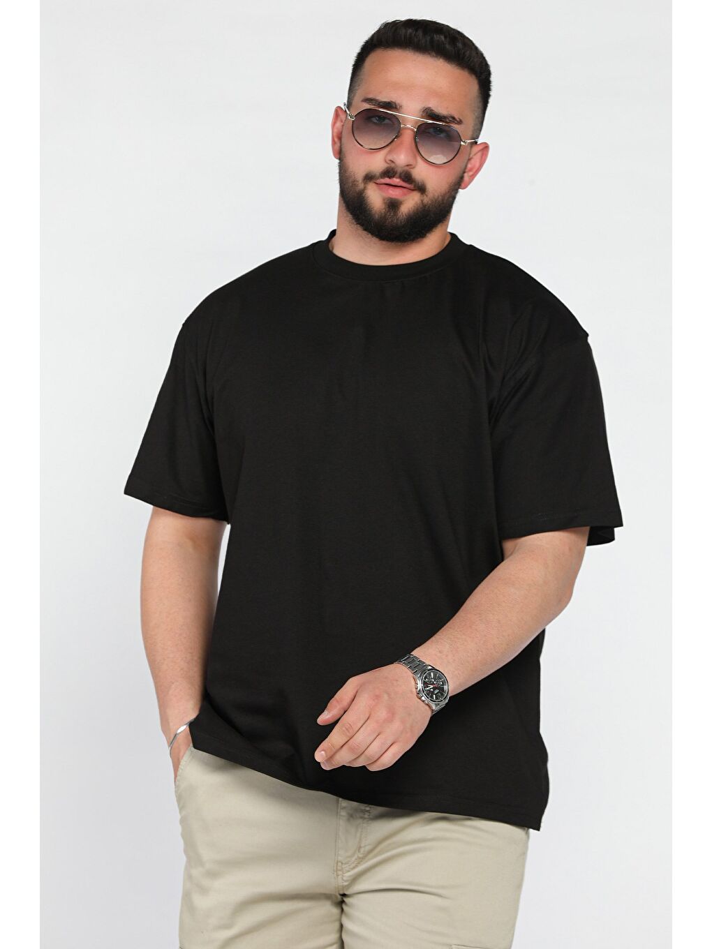 Siyah Bisiklet Yaka Erkek Tişört-1