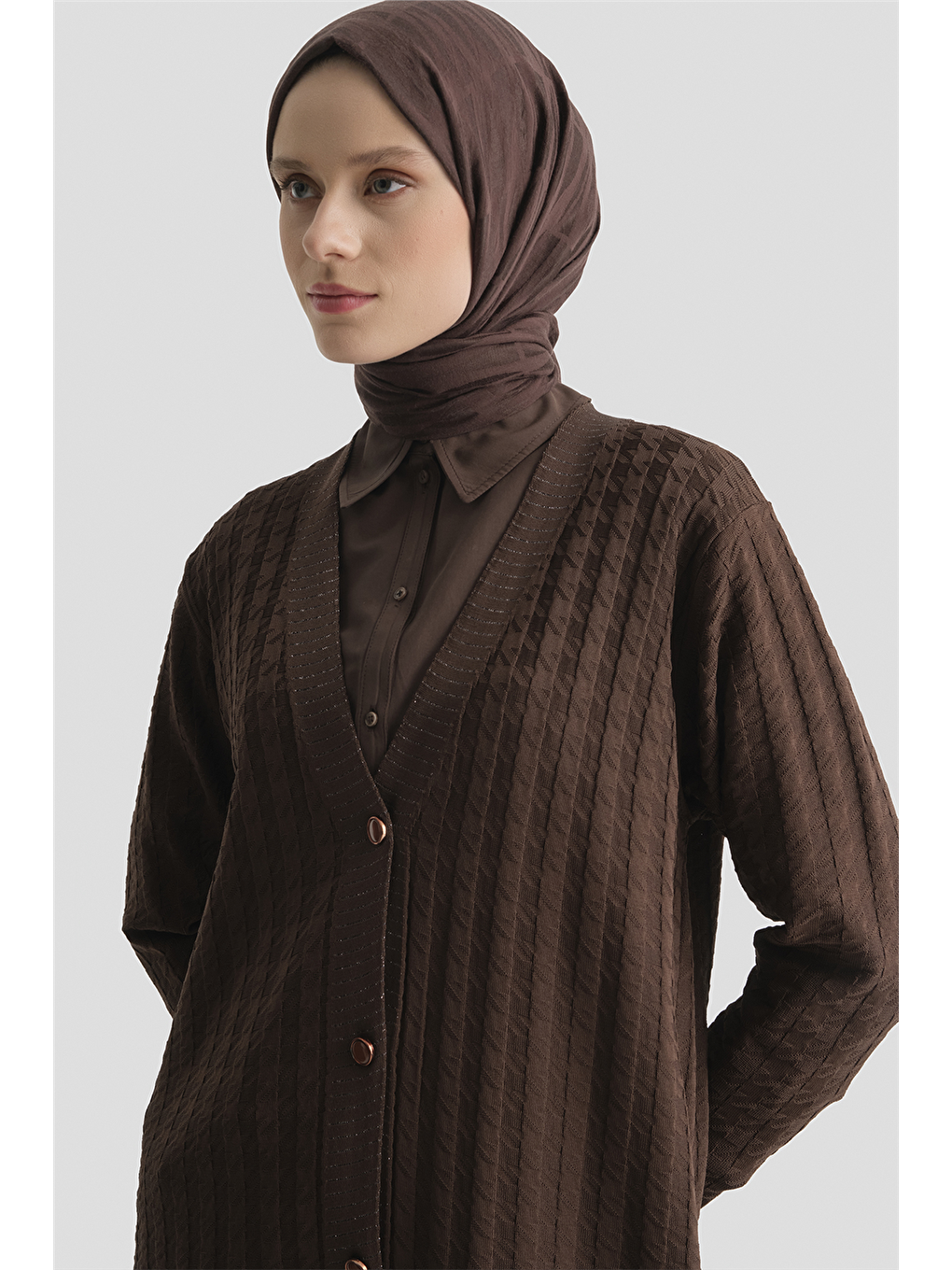 Kahverengi Triko Ceket 25Kd5094 Kahve-3