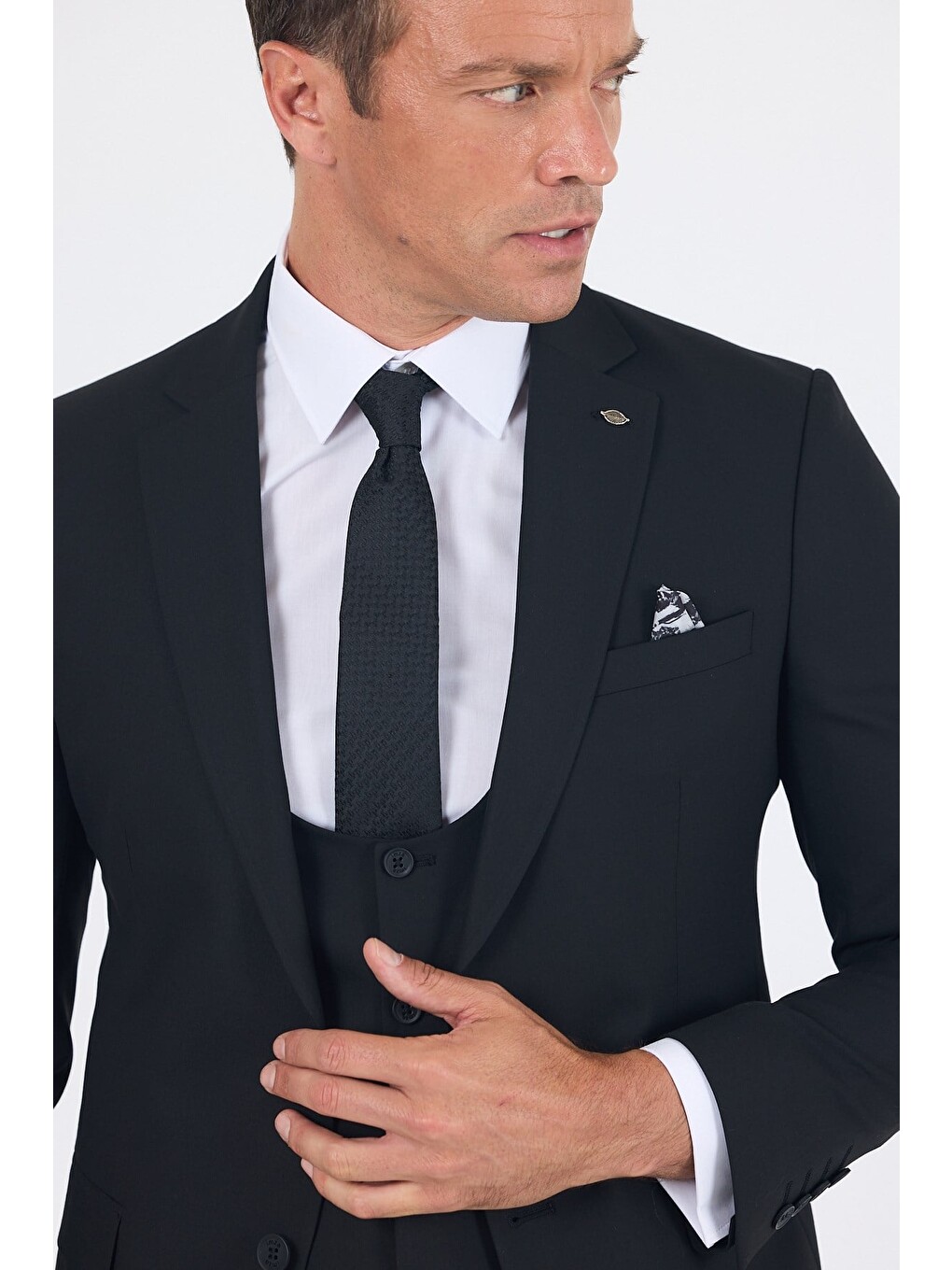 Siyah Mono Yaka Yelekli 6 Drop Slim Fit Takım Elbise 1001260186-3