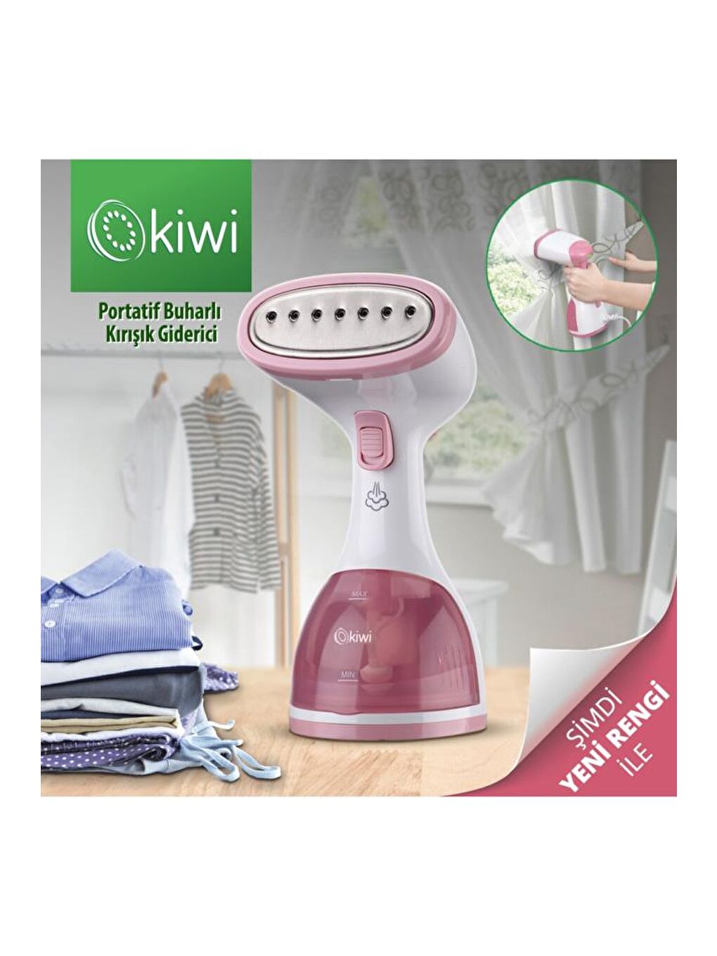 Ksı 6450 Portatif Buharlı Kırışık Giderici Dikey Ütü 1200w - Pembe-1