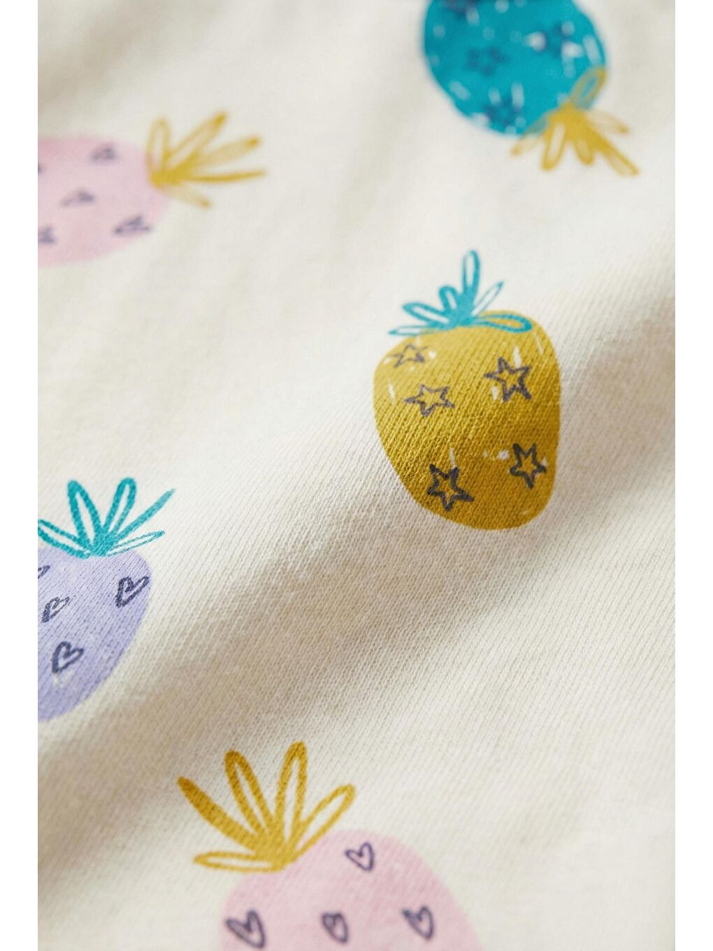 Unisex Çocuk Pamuklu Ekru Ananas Desenli T-Shirt Şort Takım - Yazlık İkili Set-1