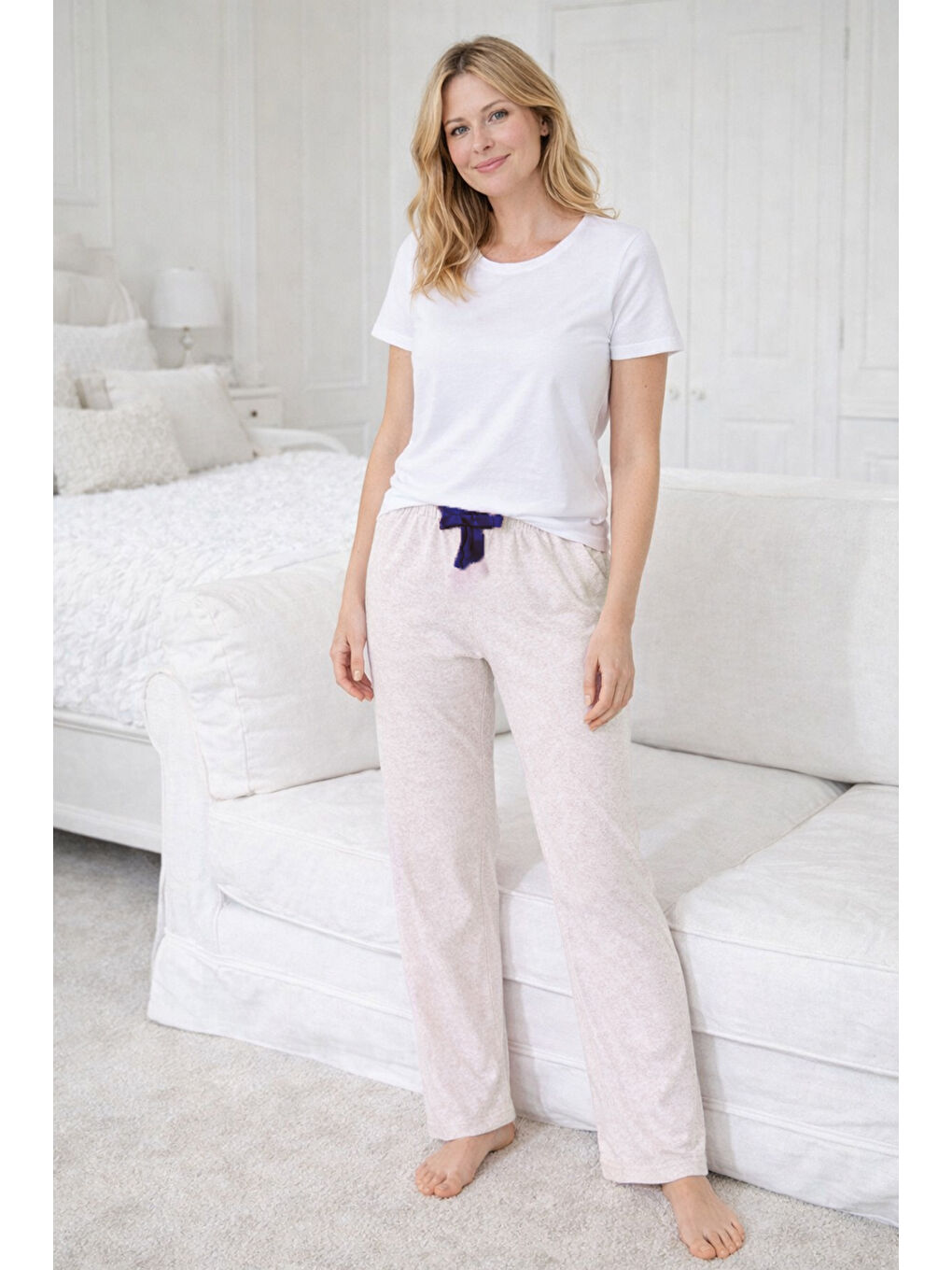 Kadın Yumoş Kumaş Tek Pijama Alt 28 Bej-2