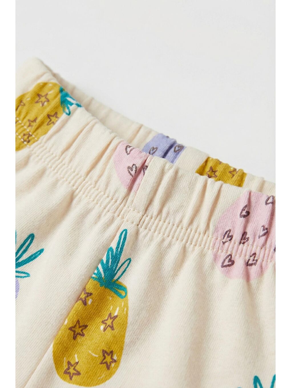 Unisex Çocuk Pamuklu Ekru Ananas Desenli T-Shirt Şort Takım - Yazlık İkili Set-2