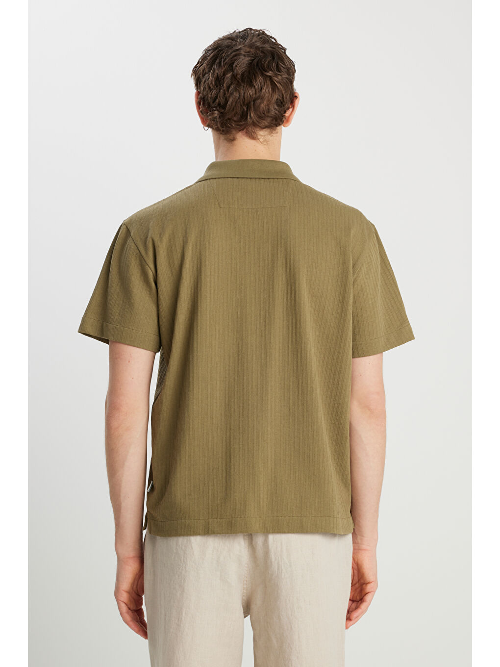 Relaxed Fit Geniş Kesim Haki Polo Tişört-4