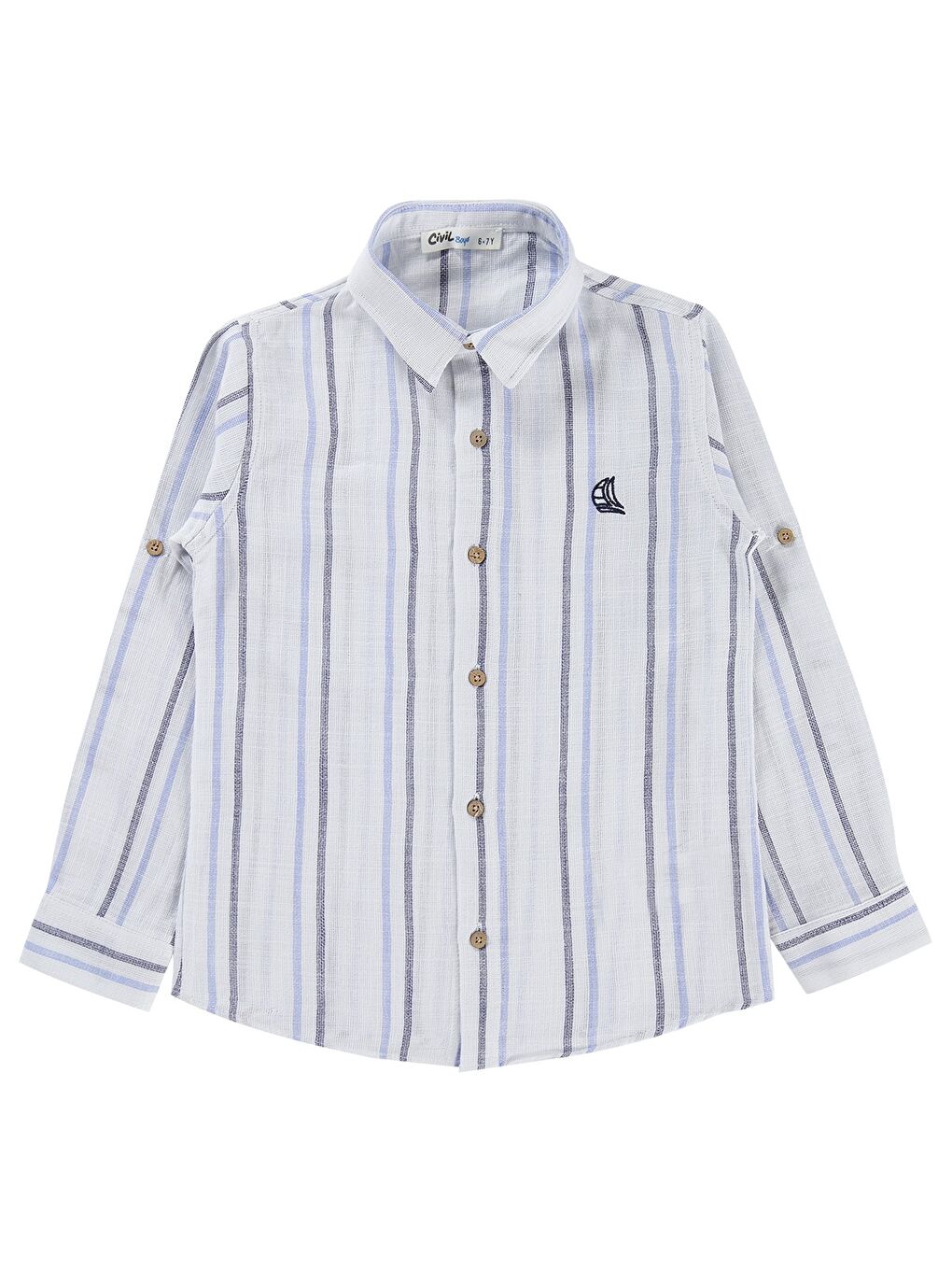 Boys Çift Çizgili 10-13 Yaş Gömlek - Mavi