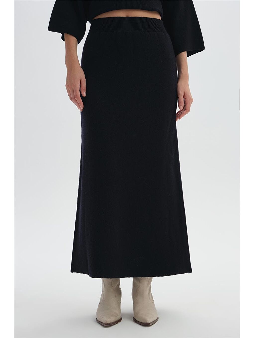 Lacivert Beli Lastikli Triko Etek-1