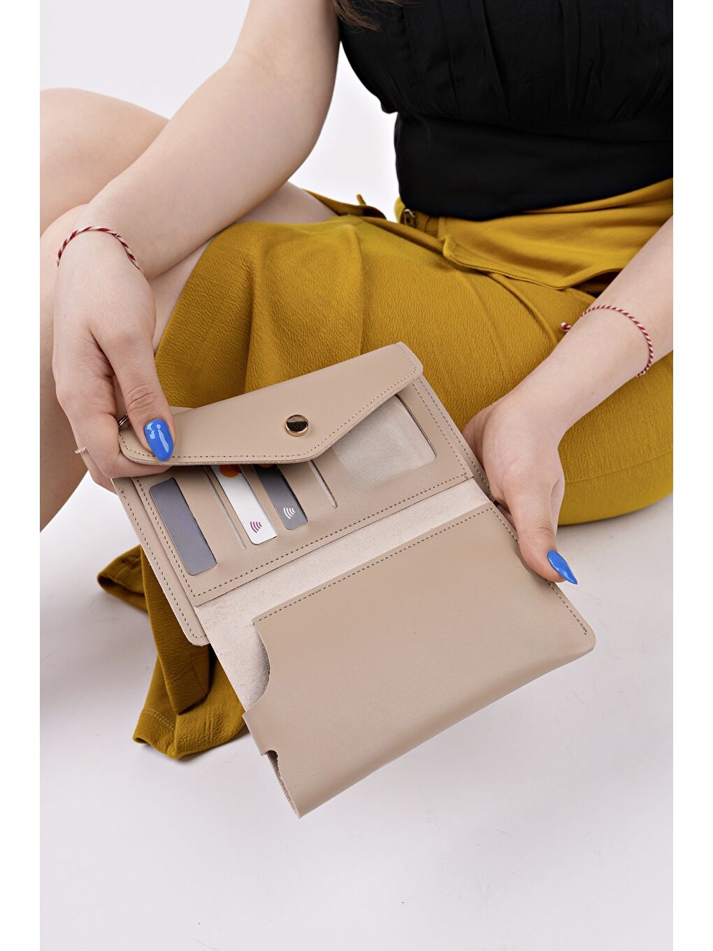 Bej ENVELOP Telefon ve Bozuk Para Bölmeli Zarf Model Kadın Cüzdan-2