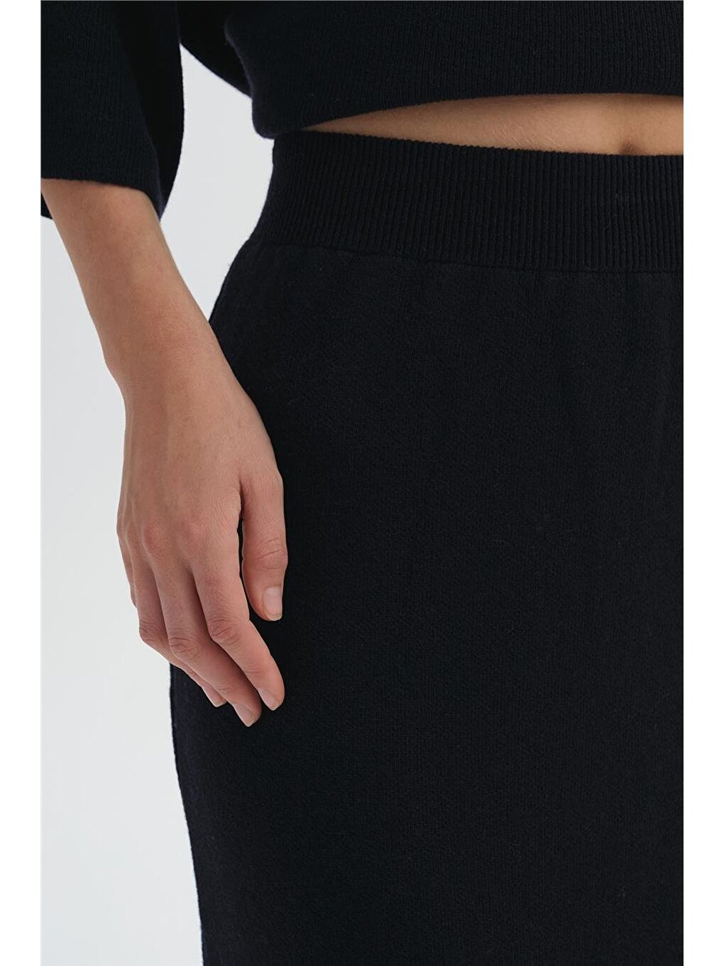 Lacivert Beli Lastikli Triko Etek-2