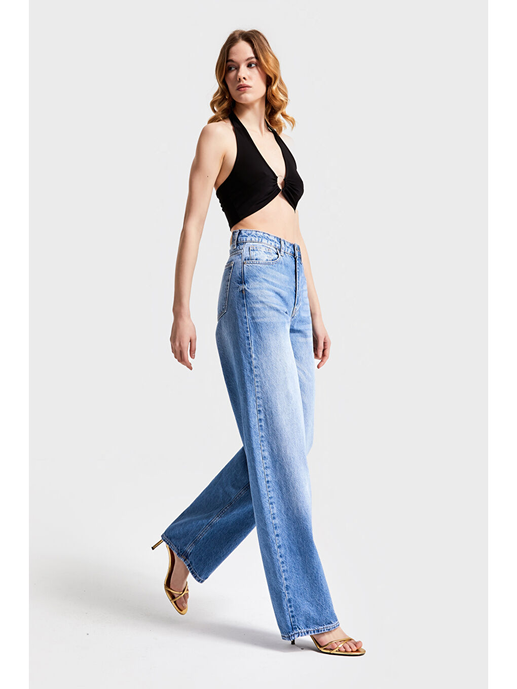 Kadın Mavi Renk 2S5-4 Süper Yüksek Bel Skater Fit %100 Pamuk Denim-1