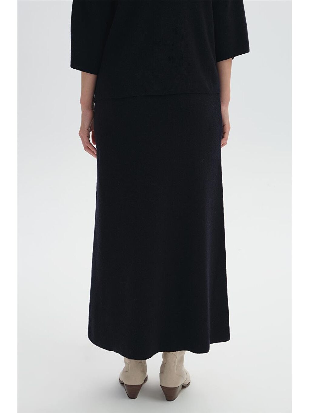 Lacivert Beli Lastikli Triko Etek-3