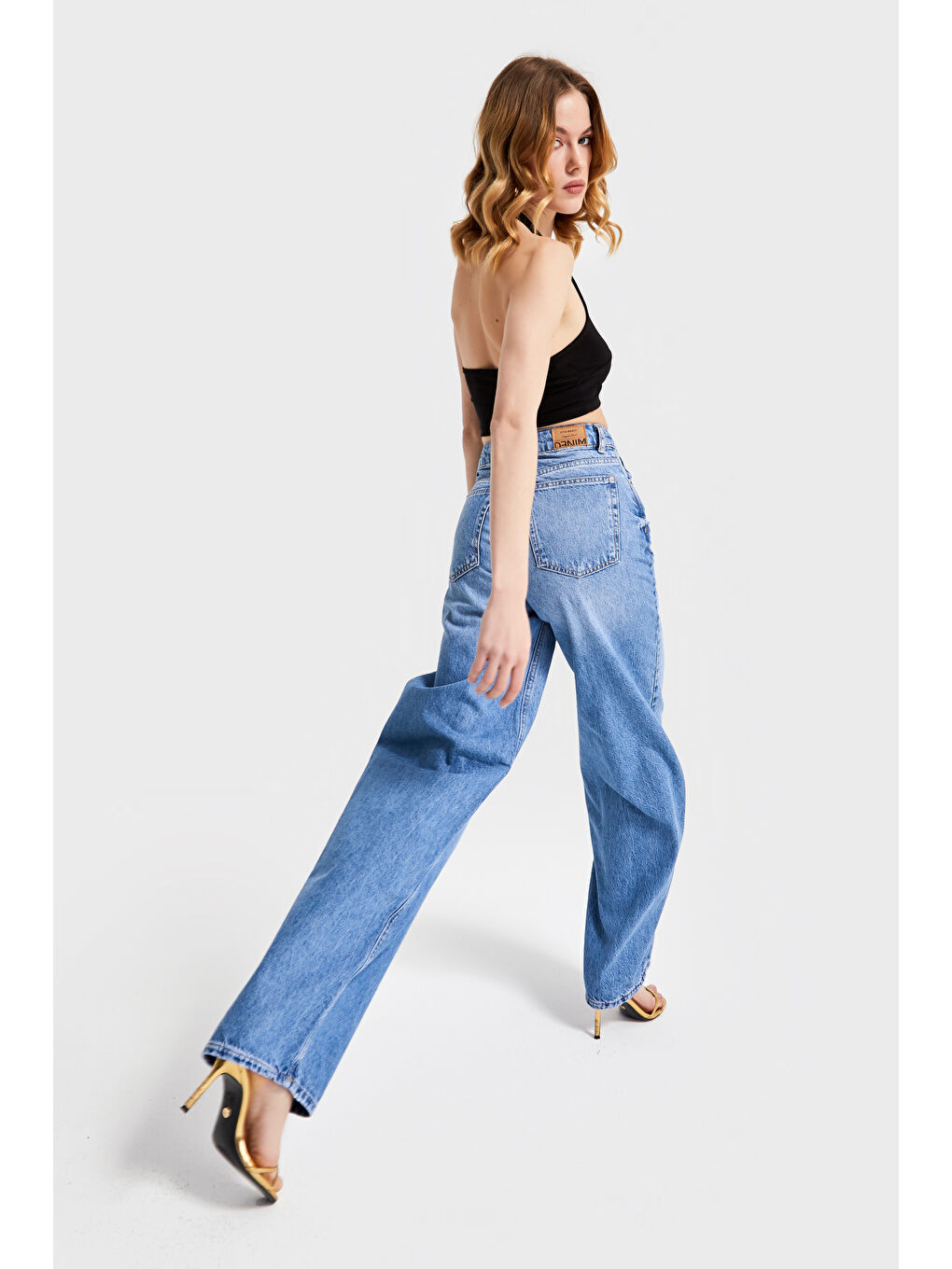 Kadın Mavi Renk 2S5-4 Süper Yüksek Bel Skater Fit %100 Pamuk Denim-2