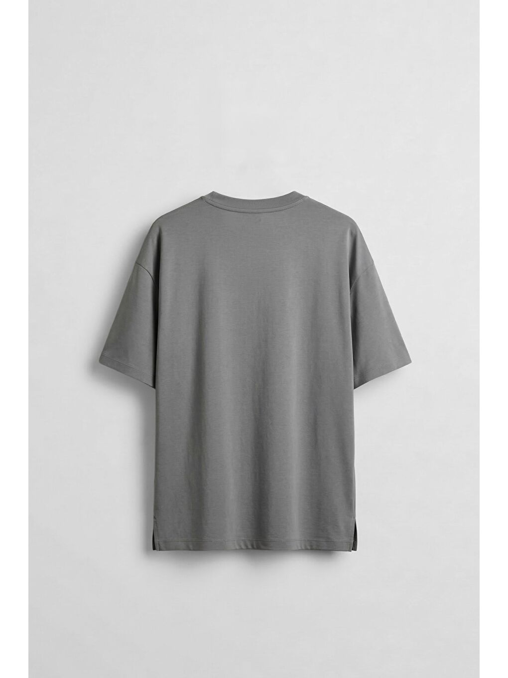 Gri Erkek Oversize Basic Yumuşak Dokulu Rahat T-Shirt Füme-1