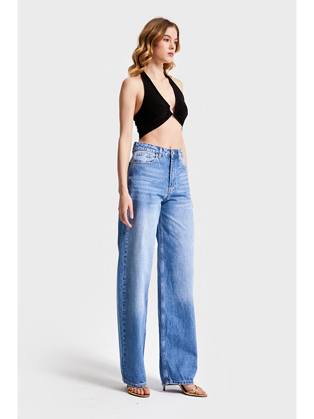 Kadın Mavi Renk 2S5-4 Süper Yüksek Bel Skater Fit %100 Pamuk Denim-3