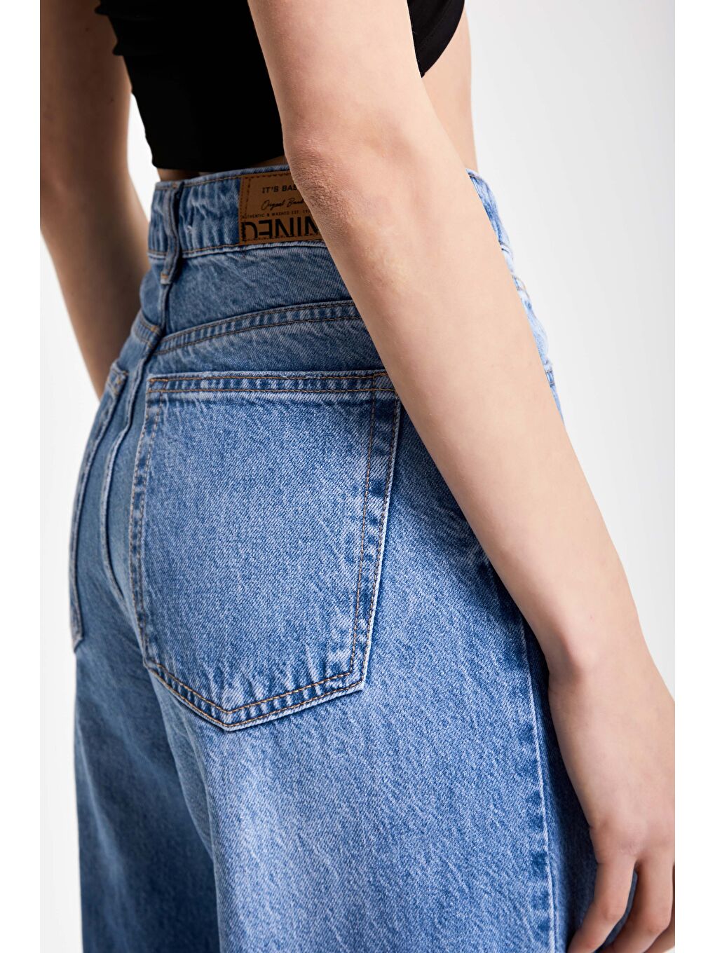 Kadın Mavi Renk 2S5-4 Süper Yüksek Bel Skater Fit %100 Pamuk Denim-4