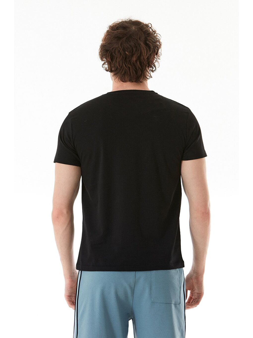 Siyah Boston Yazı Baskılı Bisiklet Yaka %100 Pamuk Tişört-3