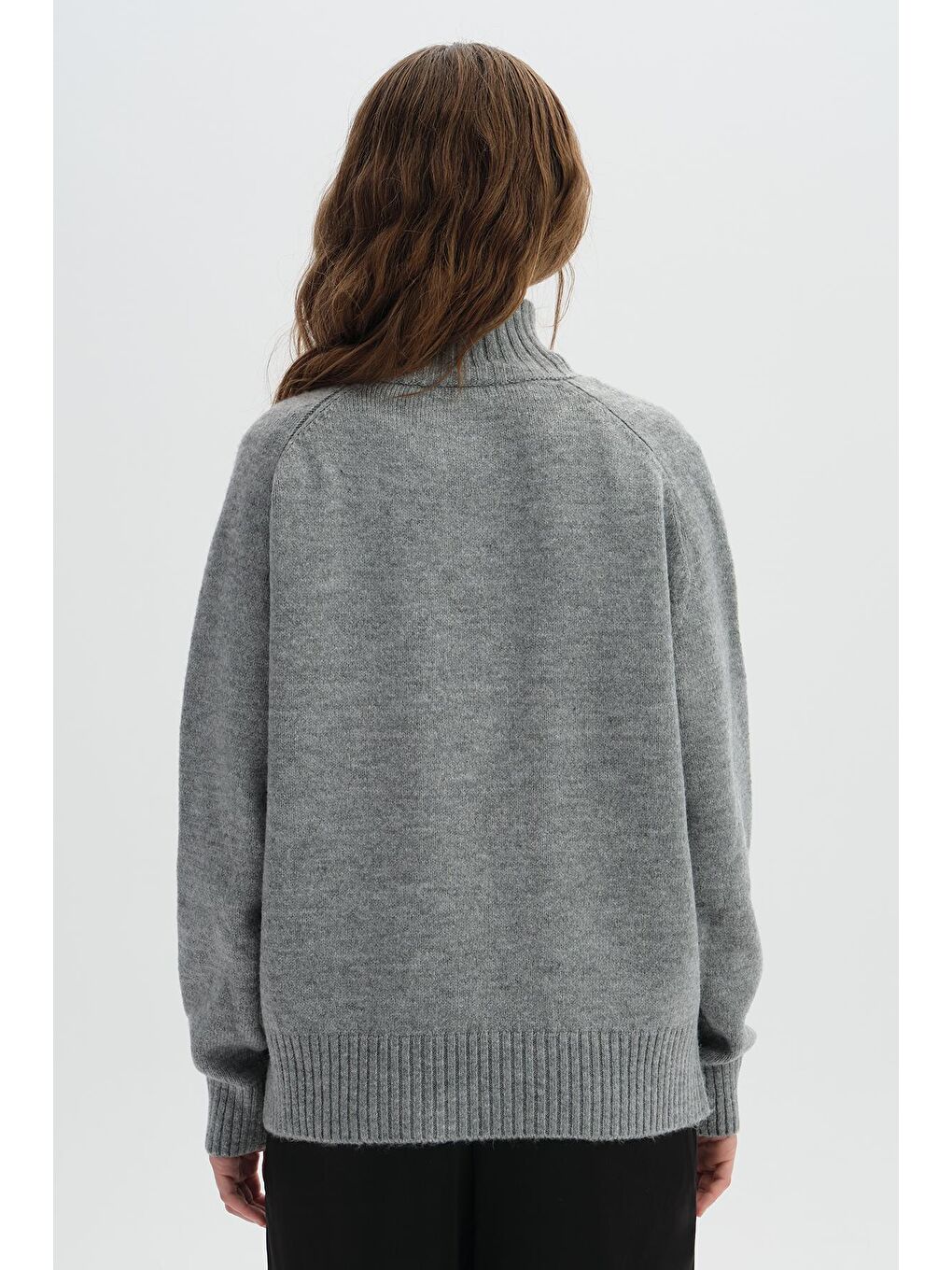 Gri Melanj Hakim Yaka Düğmeli Triko Kazak-3