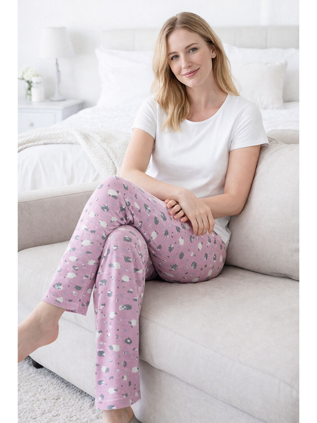 Kadın Viskon Kumaş Penye Tek Pijama Alt 12 Lila01-2