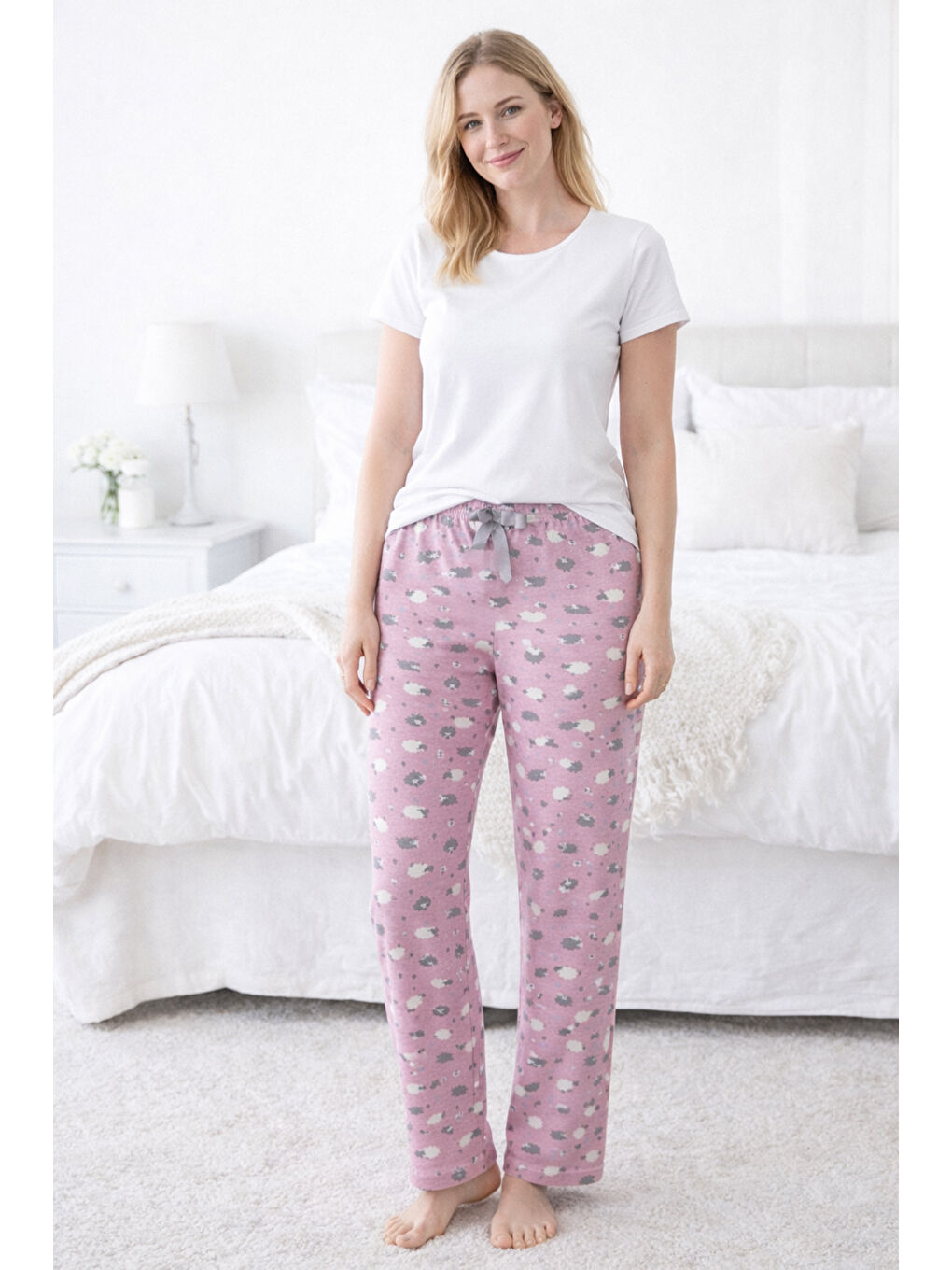 Kadın Viskon Kumaş Penye Tek Pijama Alt 12 Lila01-3