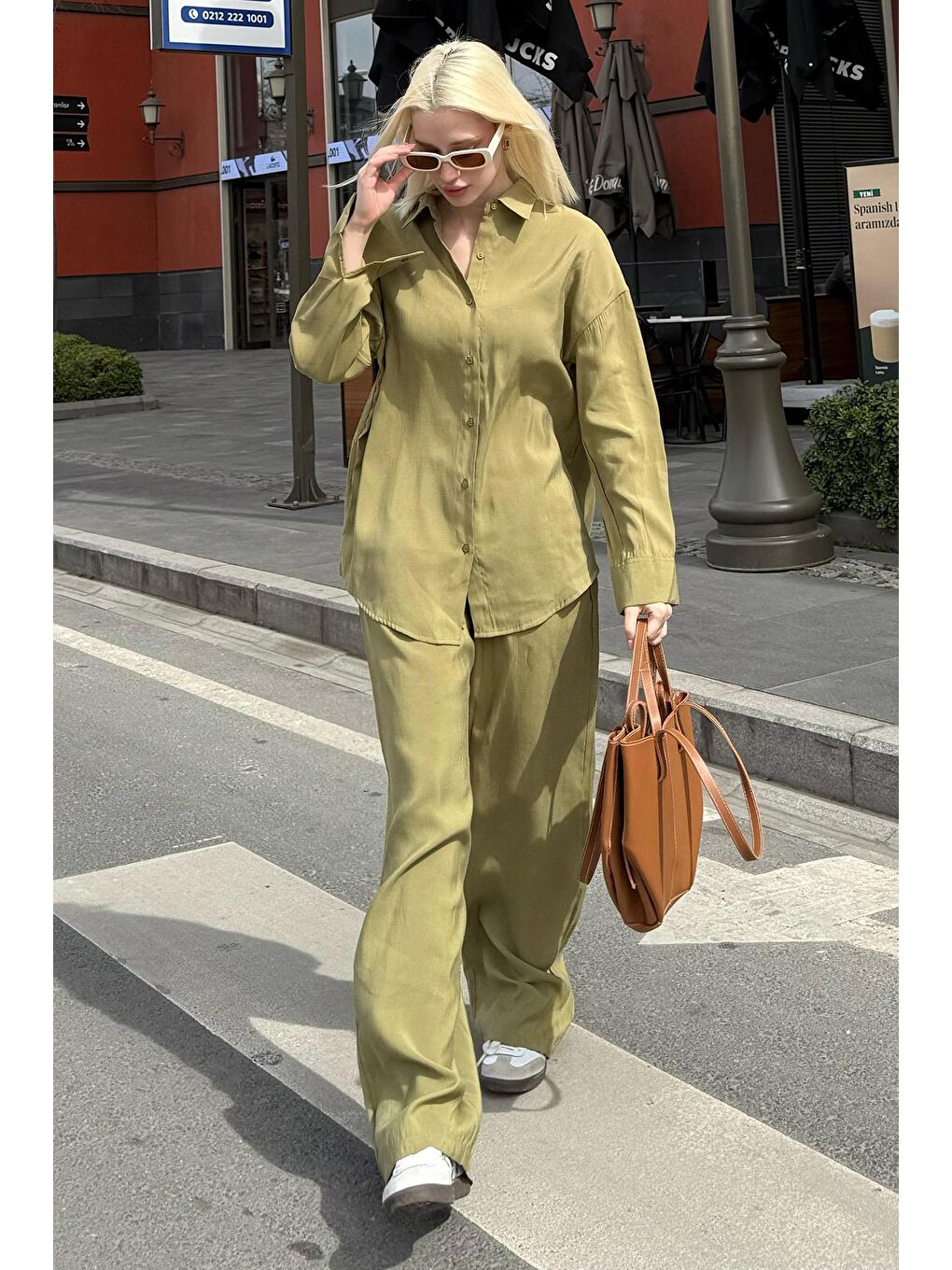 Açık Yeşil Basic Kadın Gömlek Pantolon İkili Takım Mg2352