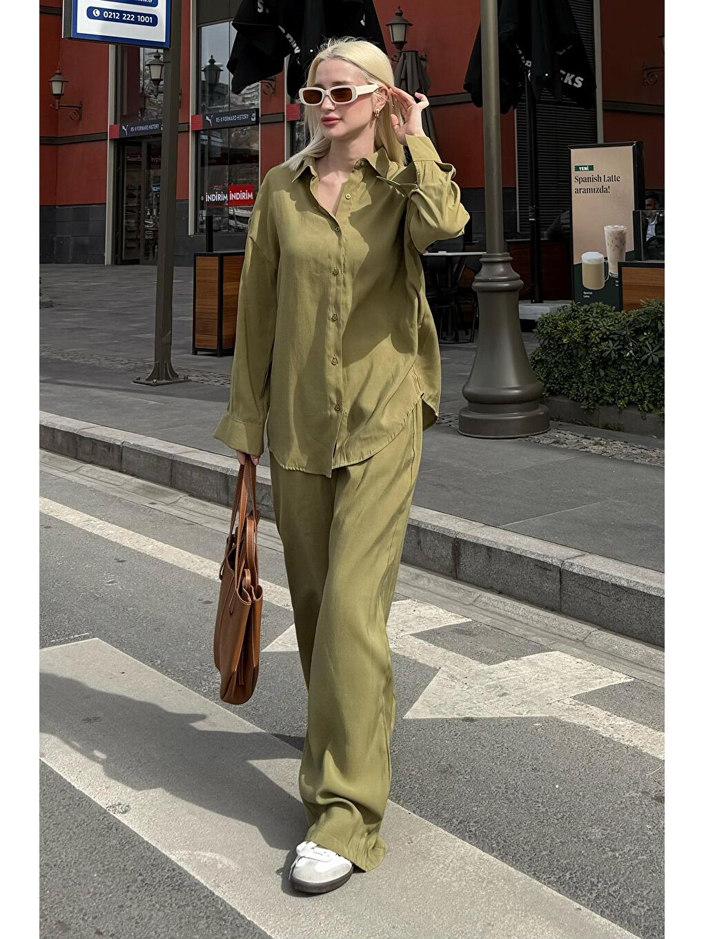 Açık Yeşil Basic Kadın Gömlek Pantolon İkili Takım Mg2352-1