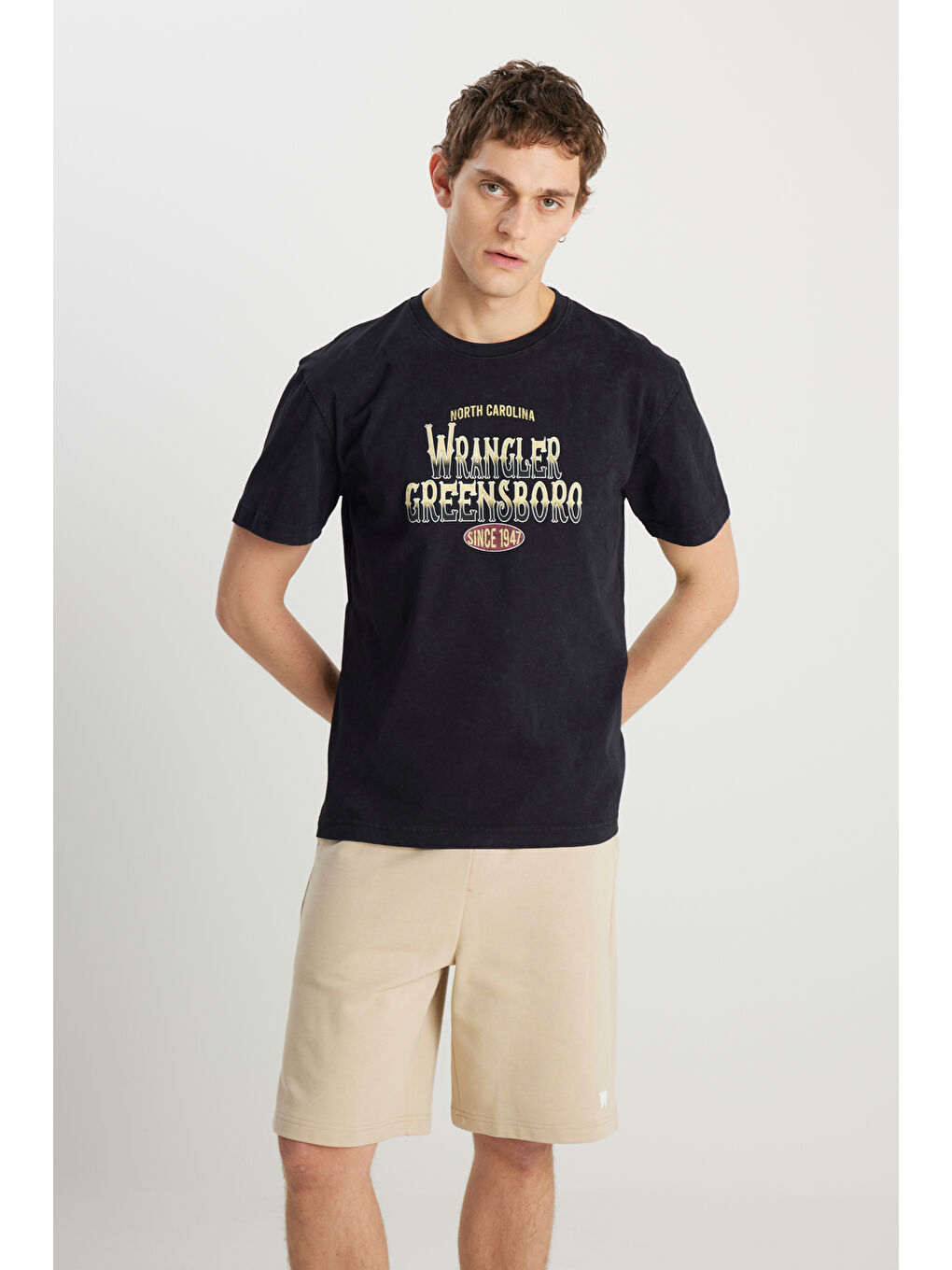 %100 Pamuk Relaxed Fit Geniş Kesim Big Logo Siyah Tişört