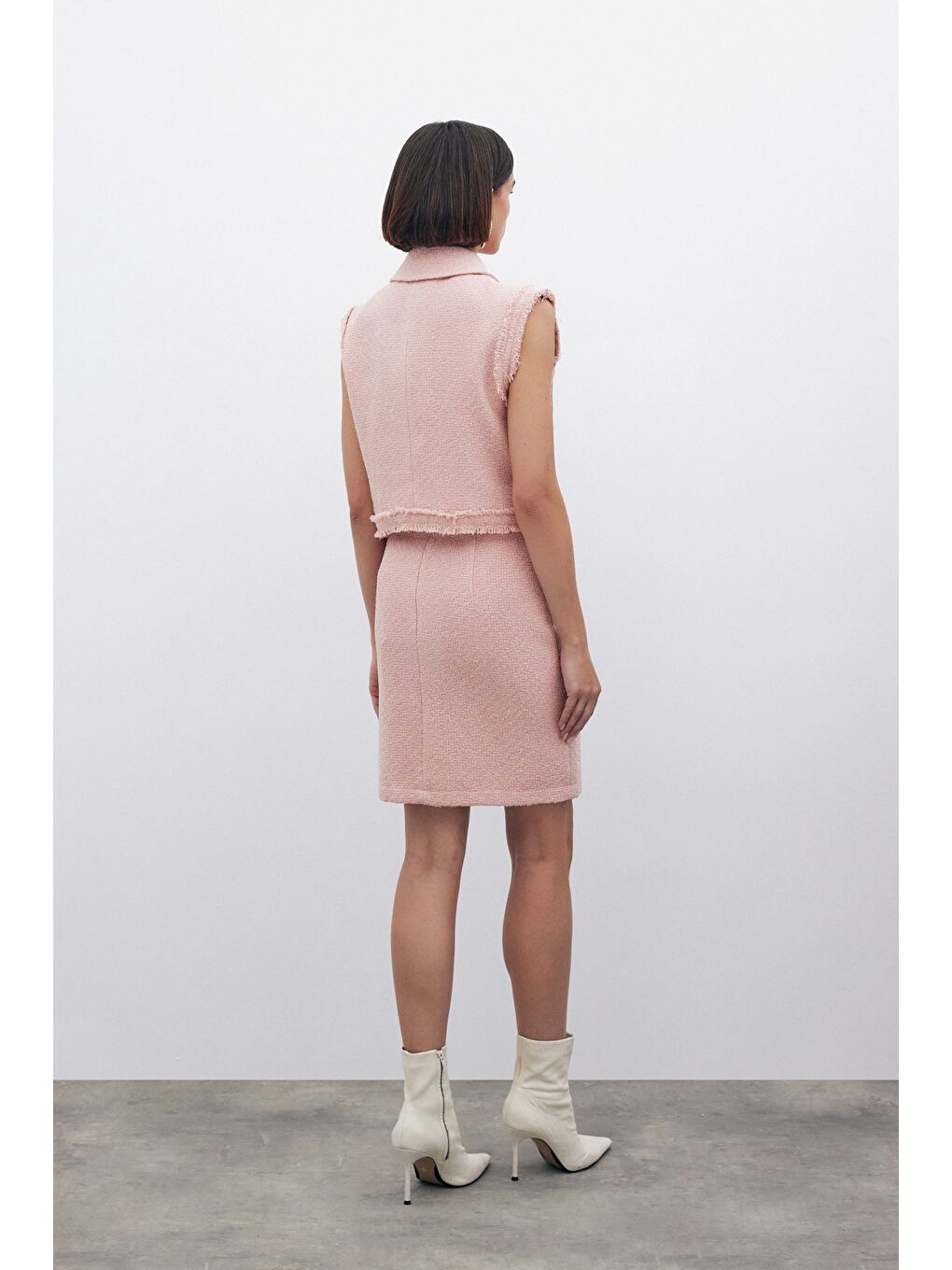 Pembe Simli Mini Tüvit Etek - Pudra-6