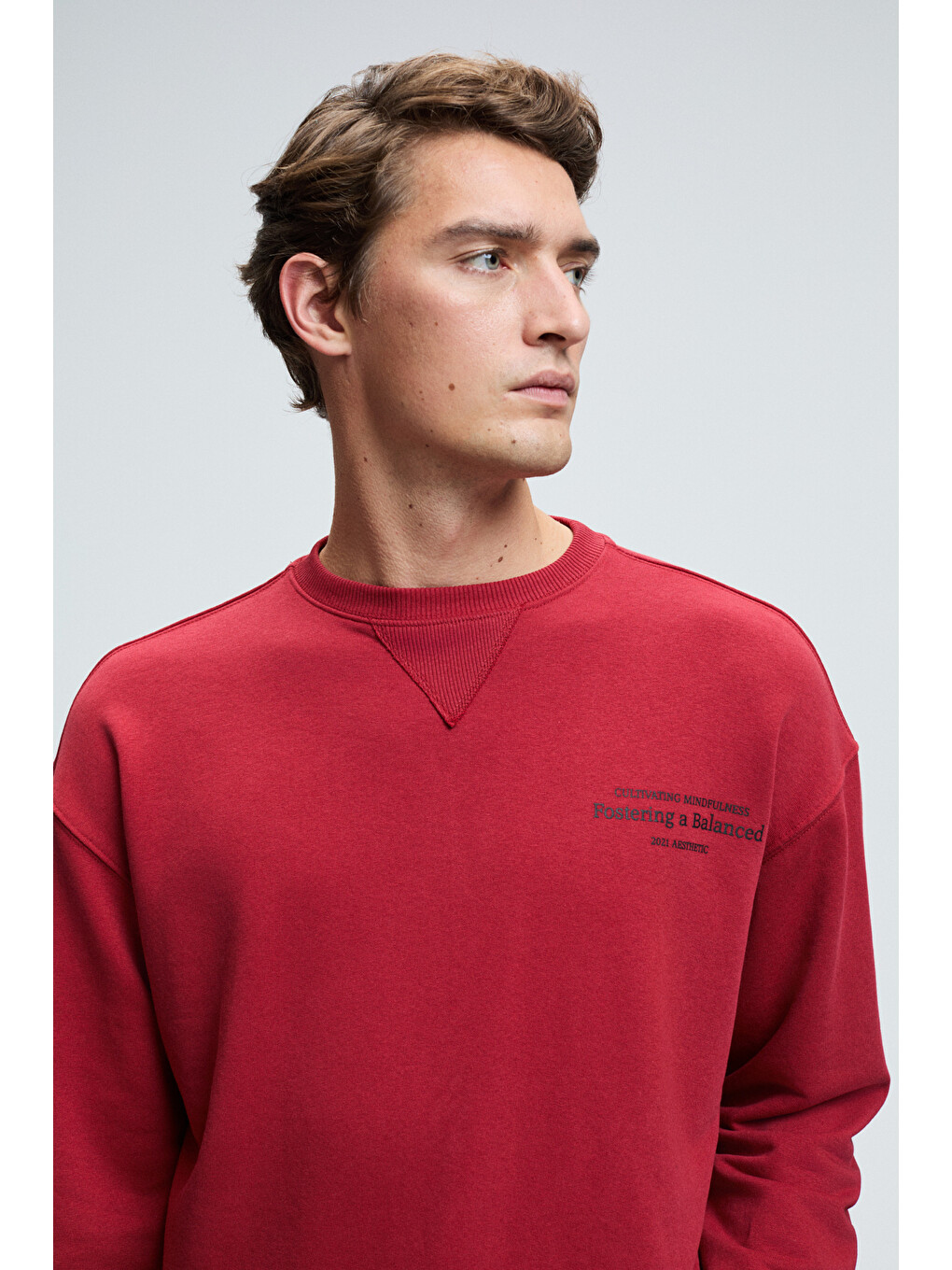 Caspıan Erkek %100 Pamuk Bisiklet Yaka Karyoka Dikişli Baskılı Kırmızı Sweatshirt-4