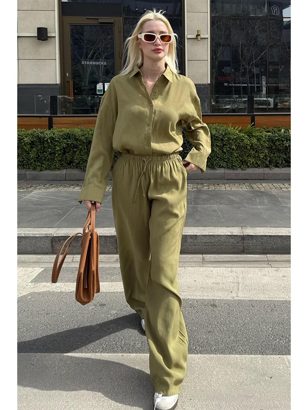 Açık Yeşil Basic Kadın Gömlek Pantolon İkili Takım Mg2352-4