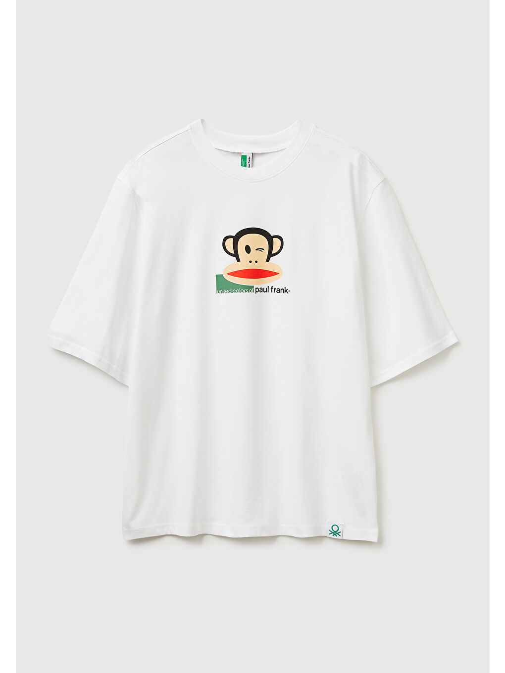 Erkek Beyaz  %100 Pamuk Paul Frank Baskılı Bisiklet Yaka T-Shirt