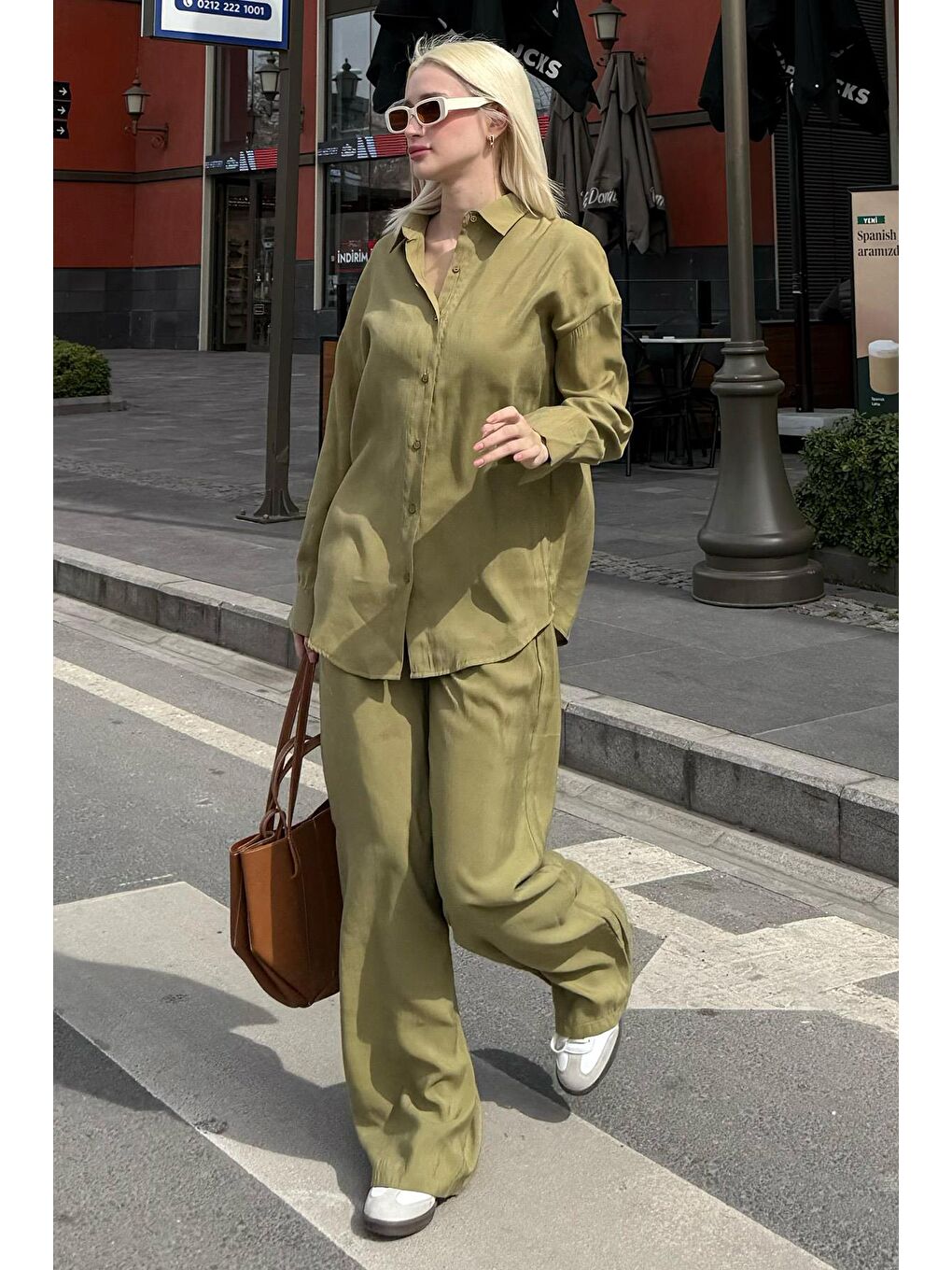 Açık Yeşil Basic Kadın Gömlek Pantolon İkili Takım Mg2352-5