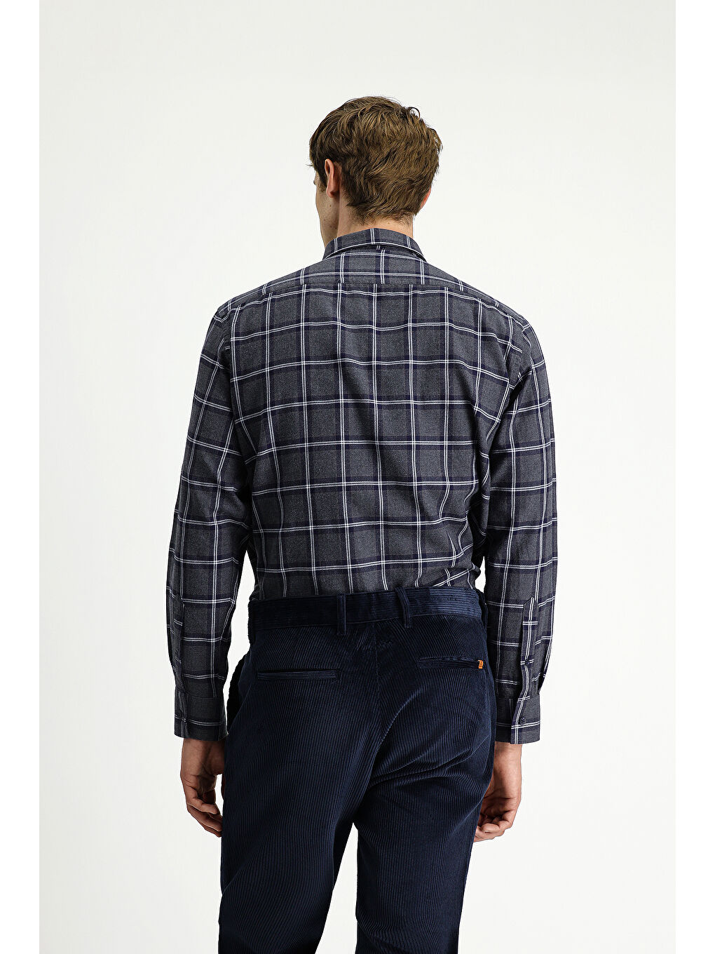 Gri Uzun Kol Regular Fit Düğmeli Yaka Spor Pamuk Ekose Oduncu Gömlek-3