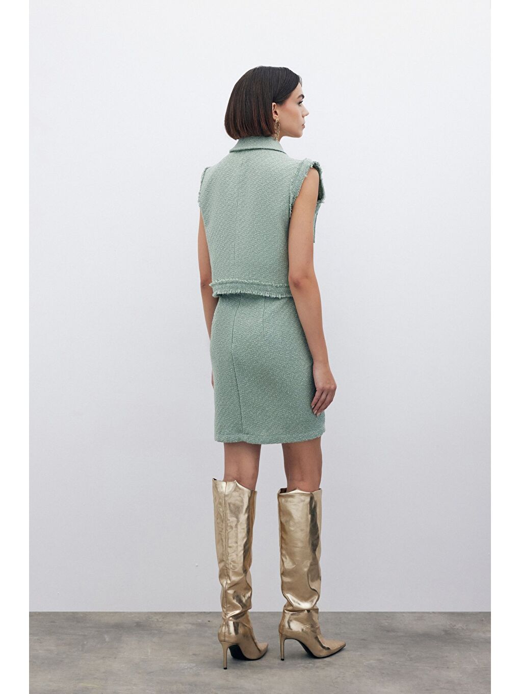 Yeşil Simli Mini Tüvit Etek - Mint-6