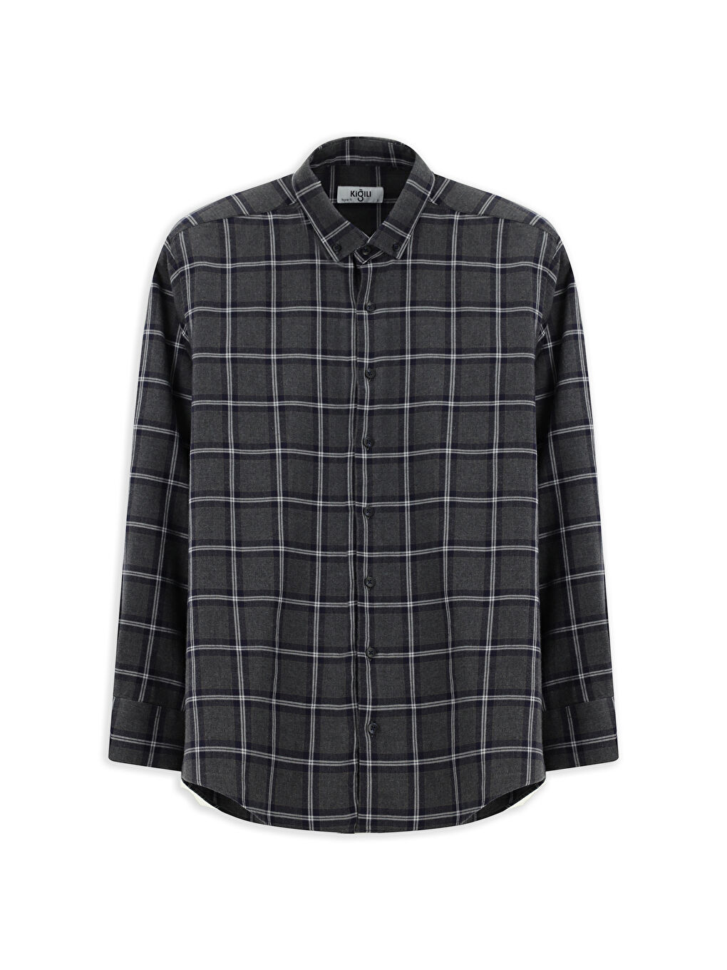 Gri Uzun Kol Regular Fit Düğmeli Yaka Spor Pamuk Ekose Oduncu Gömlek-4