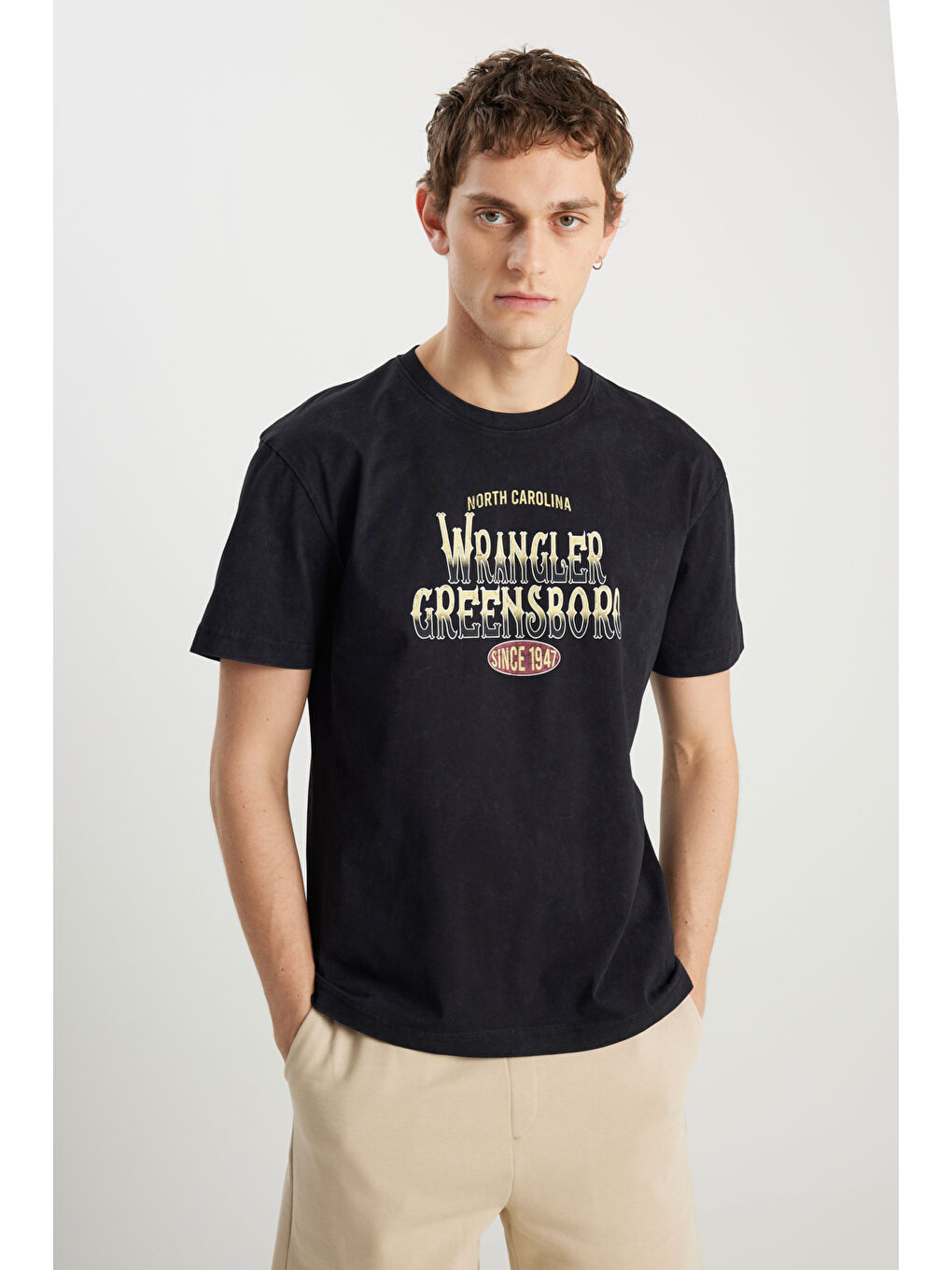 %100 Pamuk Relaxed Fit Geniş Kesim Big Logo Siyah Tişört-1