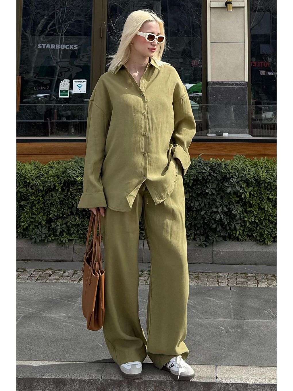 Açık Yeşil Basic Kadın Gömlek Pantolon İkili Takım Mg2352-6