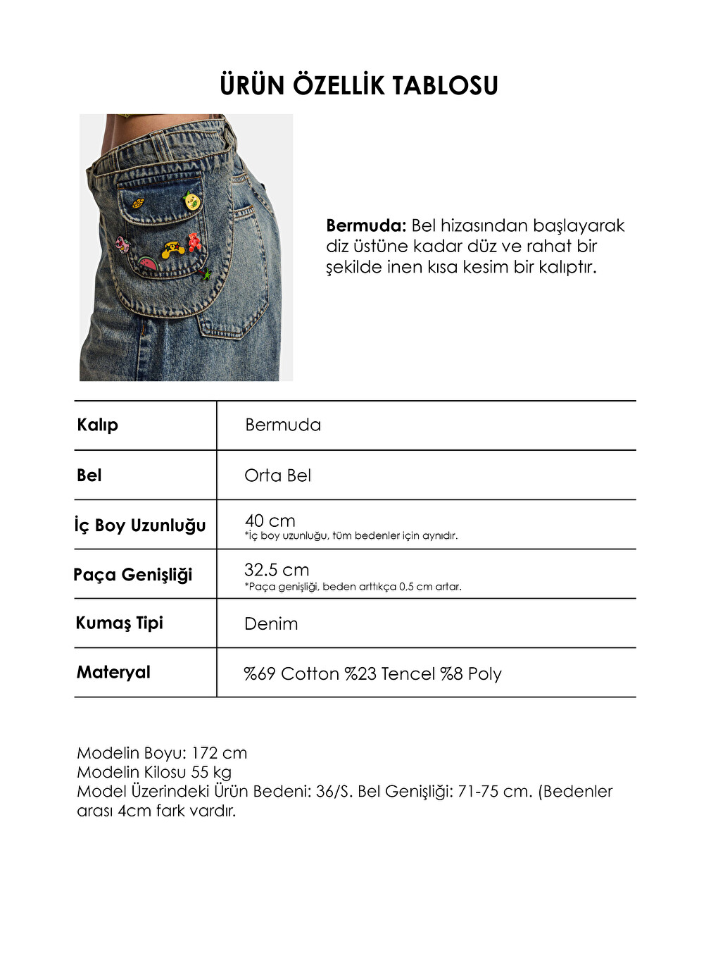 Mavi Kadın Jean Renk 4w6-31 Baggy Bermuda Icon Detaylı Tasarım Şortolon-5