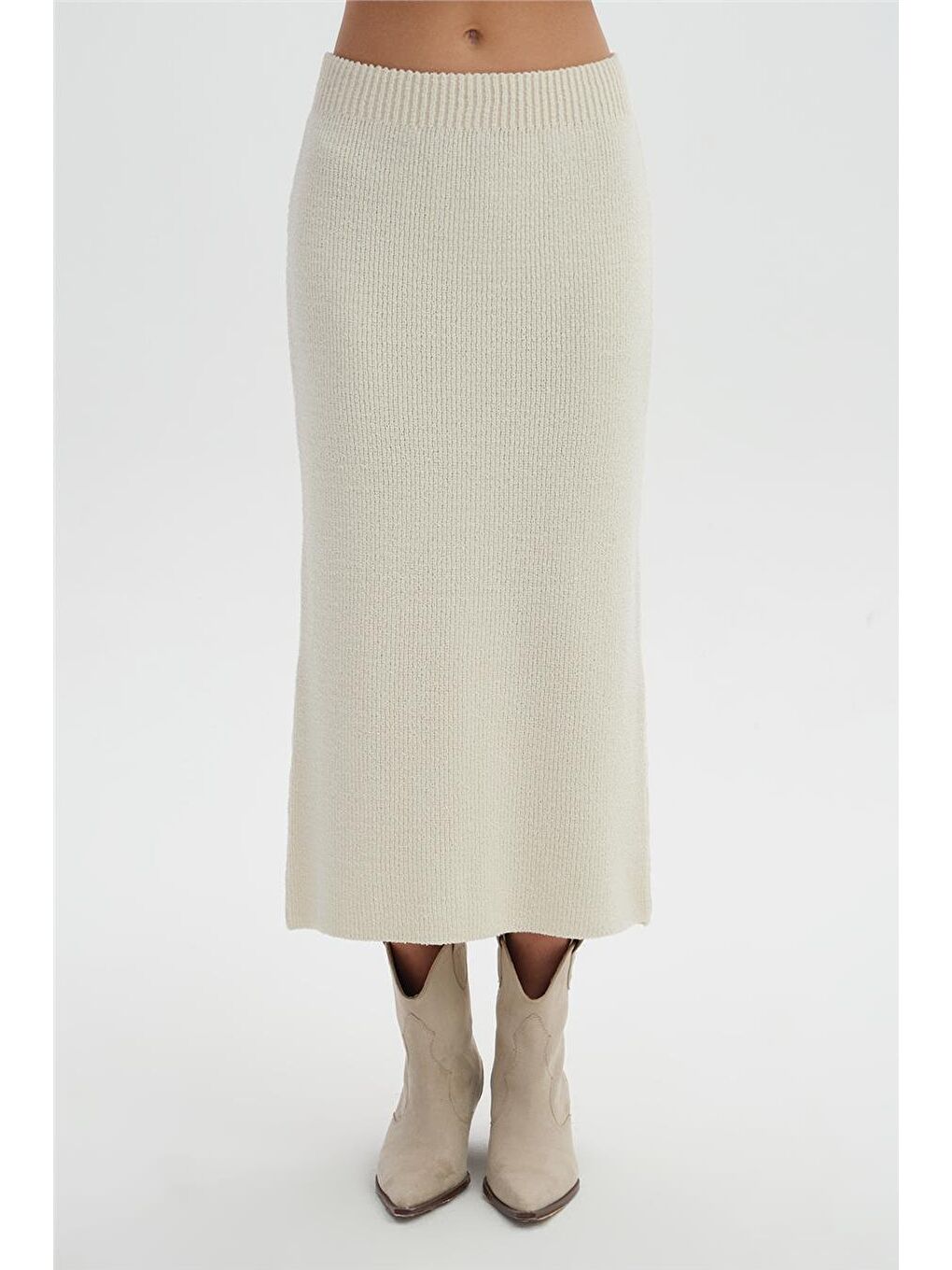 Ekru Midi Triko Etek-2