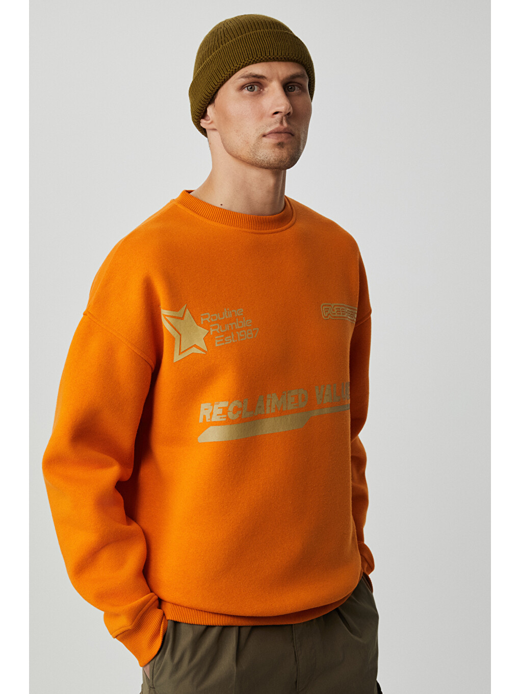 Sarı Cassy Erkek Organik Pamuklu Yumuşacık Baskı Detaylı Hardal-siyah Sweatshirt-1