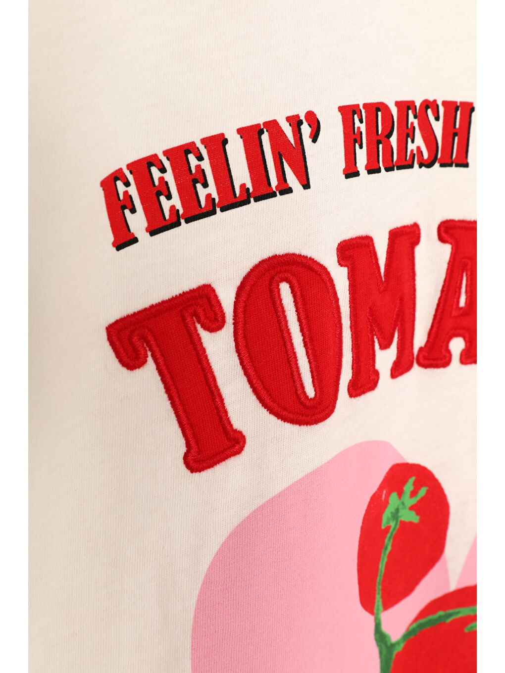 Domates Yazı Baskılı Kalpli Tişört Ekru-2