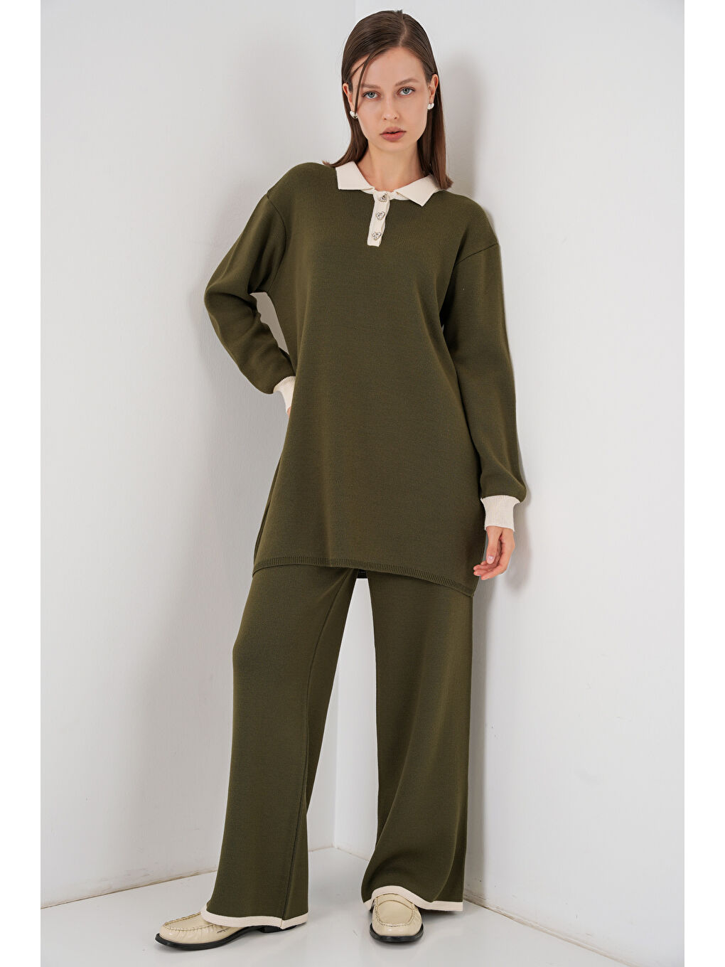 Kadın Kazak Pantolon Triko İkili Takım 15946 - Haki